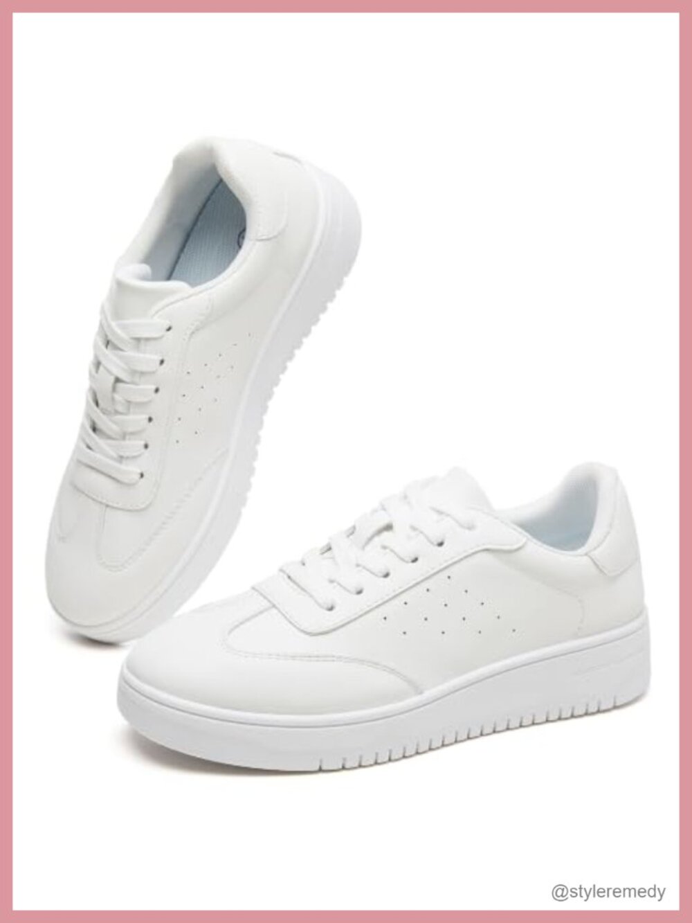 Women's Platform Sneakers Breathable PU Leather Lace-Up Casual Tennis Shoes